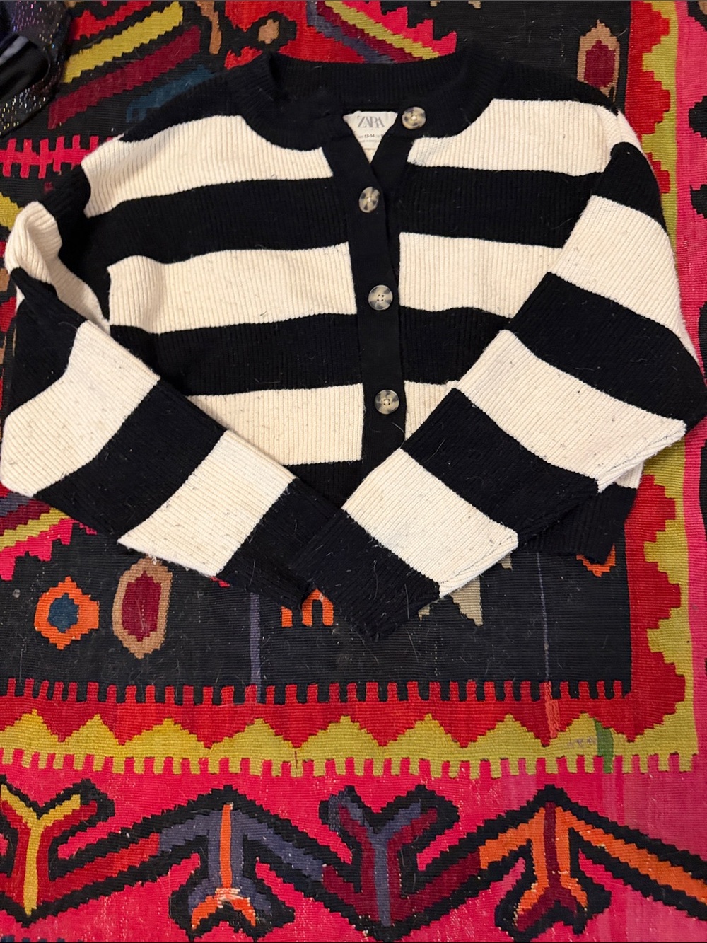 Zara Black & White Wide-Stripe Button-Up Cardigan